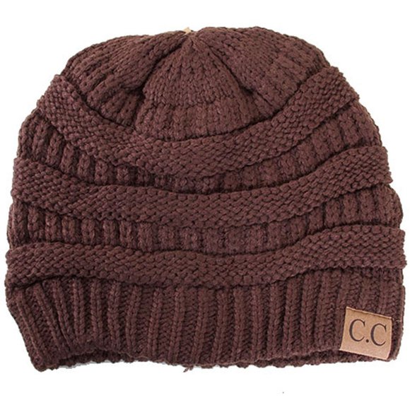 C.C Soft Stretch Cable Knit solid Beanie-Brown - Picture 1 of 1